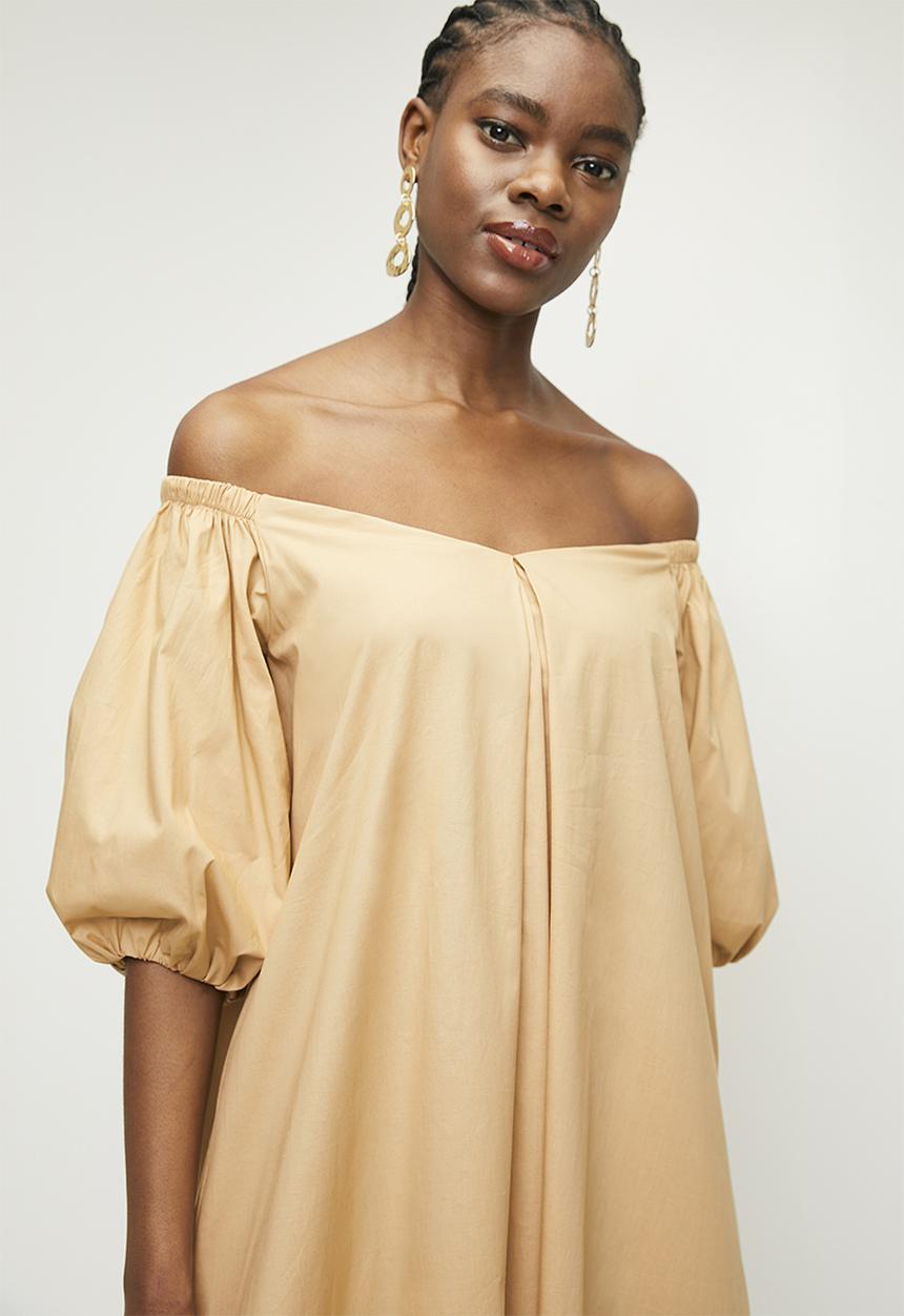 Superbalist - Puff sleeve maxi trapeze dress - candied ginger
