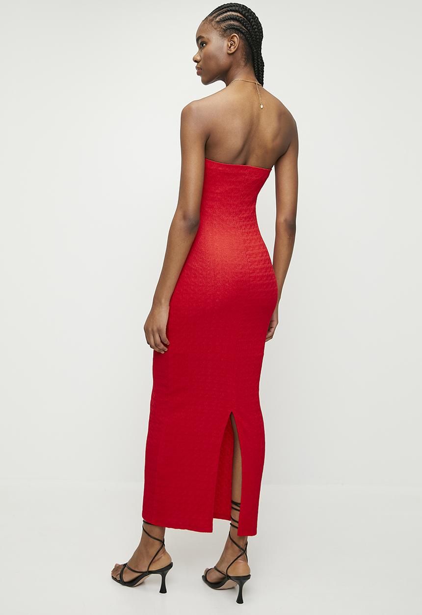 Superbalist - Texture bandeau midi dress - tomato red