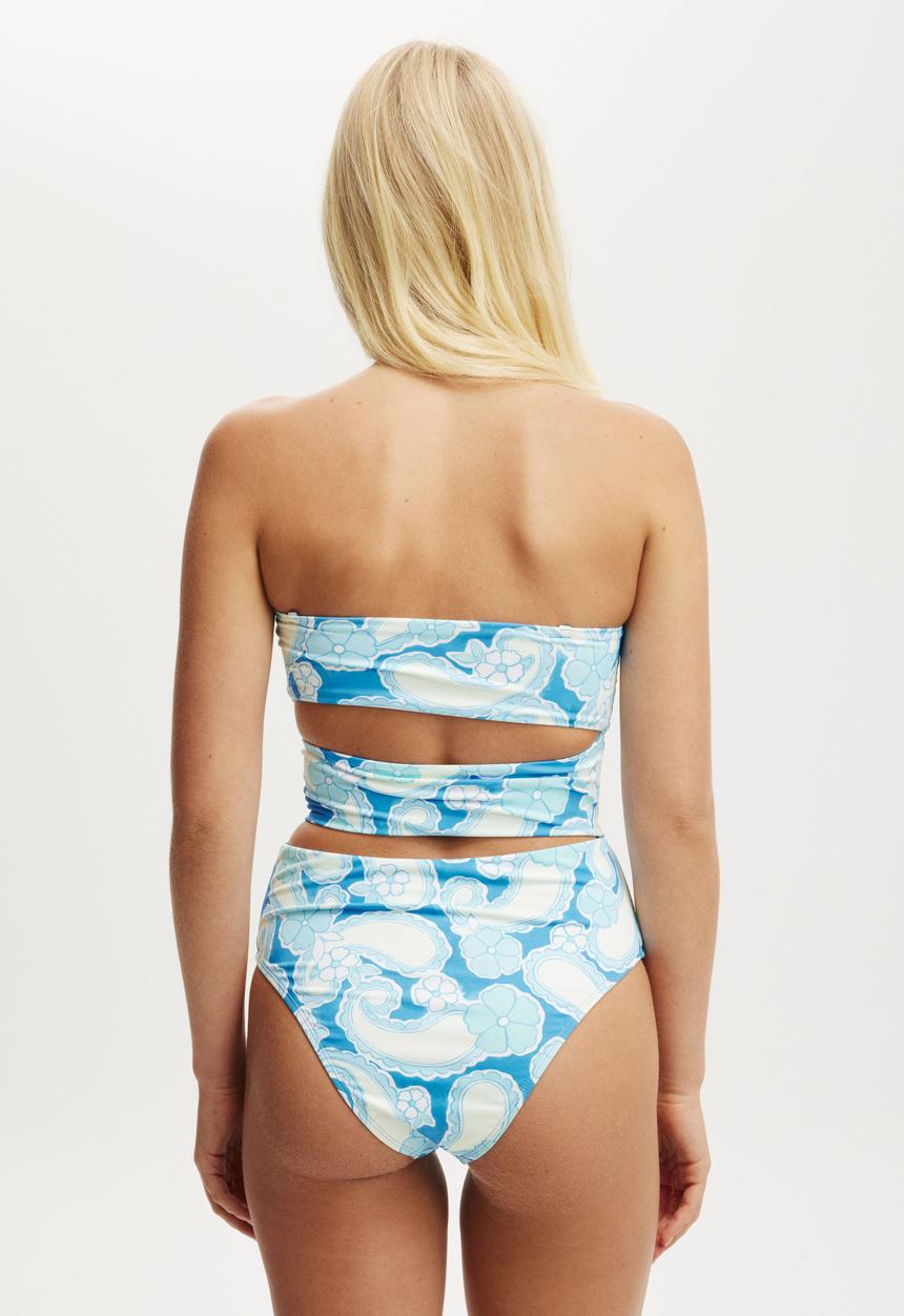 Cotton On - Side Gathered Cut Out One Piece Cheeky - Kendelle Paisley Blue