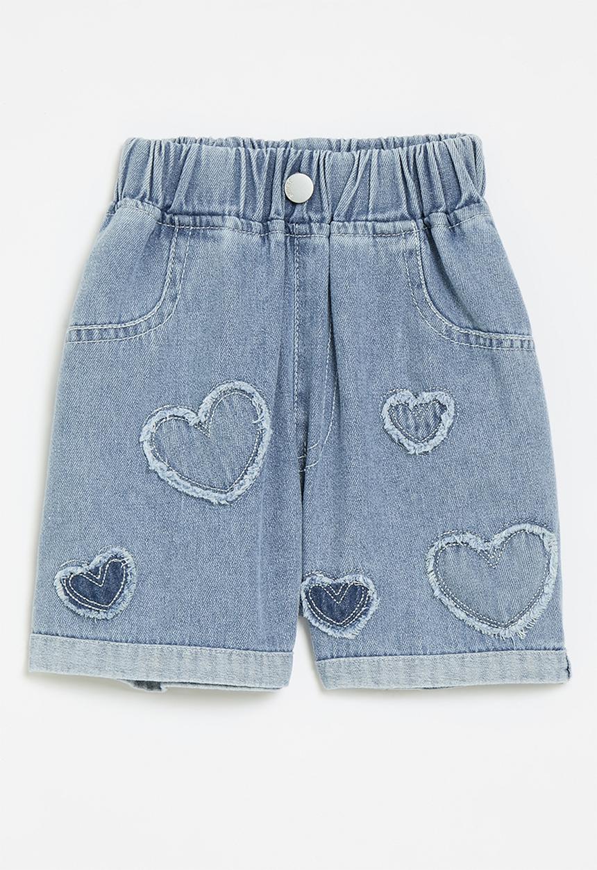 Pop Candy - Heart print denim shorts-blue