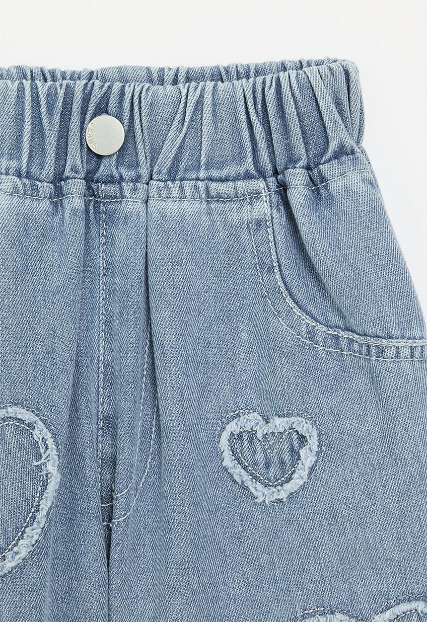 Pop Candy - Heart print denim shorts-blue
