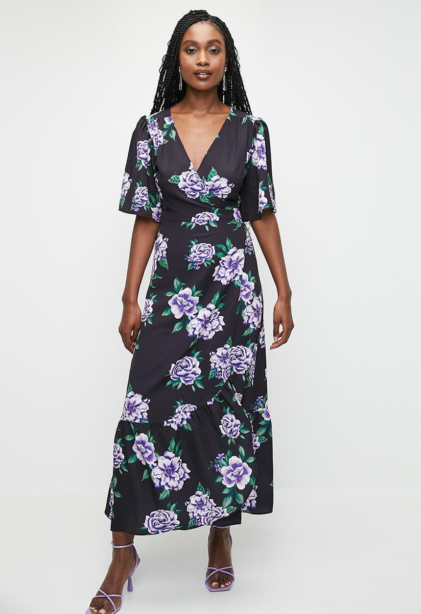 MILLA - Ruffle sleeve wrap midaxi dress - purple roses