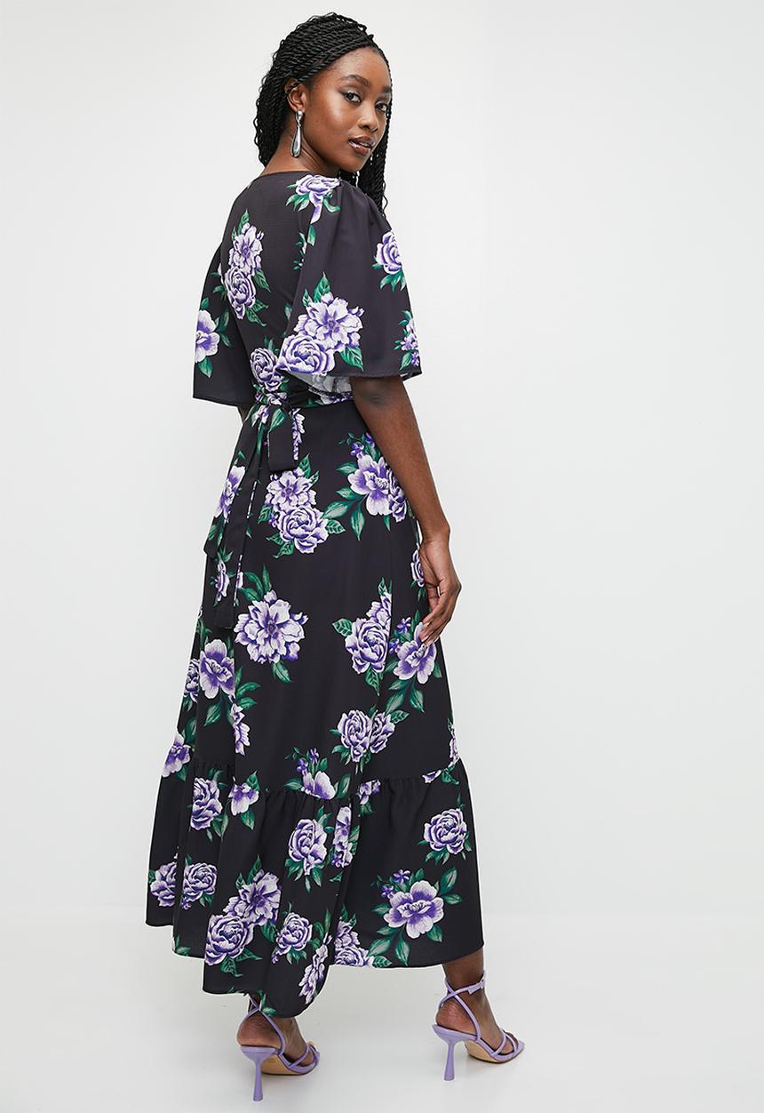 MILLA - Ruffle sleeve wrap midaxi dress - purple roses