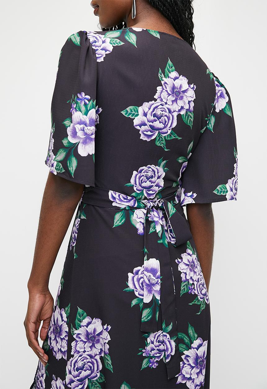 MILLA - Ruffle sleeve wrap midaxi dress - purple roses