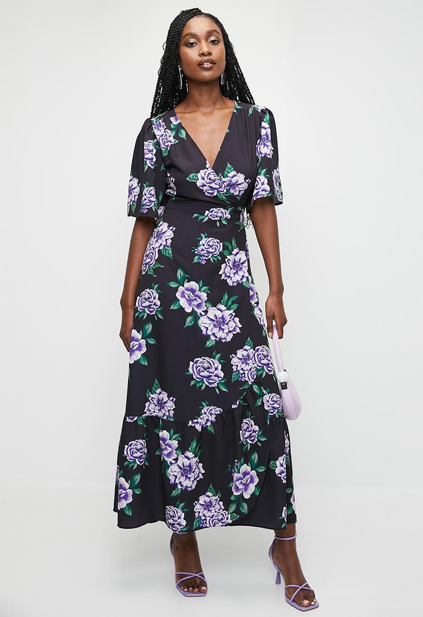 MILLA - Ruffle sleeve wrap midaxi dress - purple roses