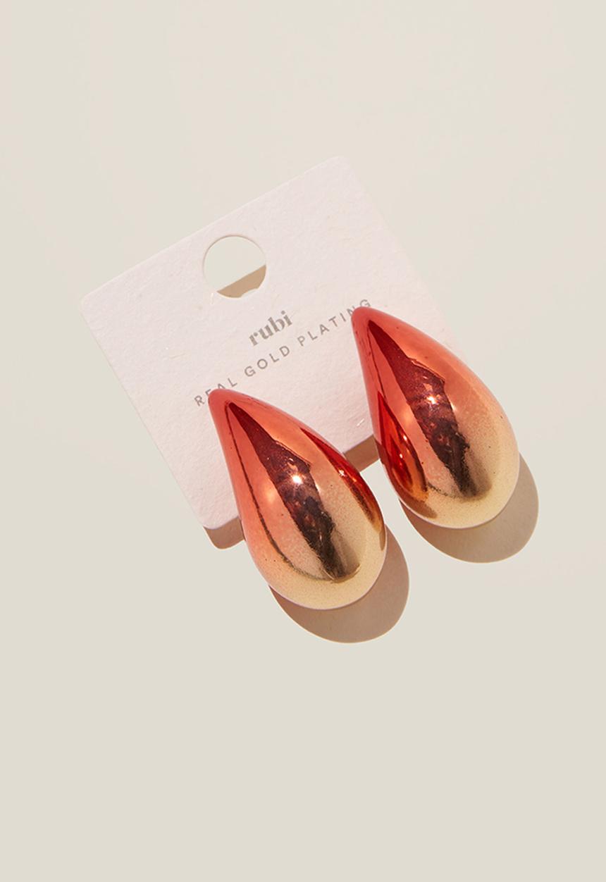 Rubi - Mid Charm Earring - Gold & Red Enamel Tear Drop