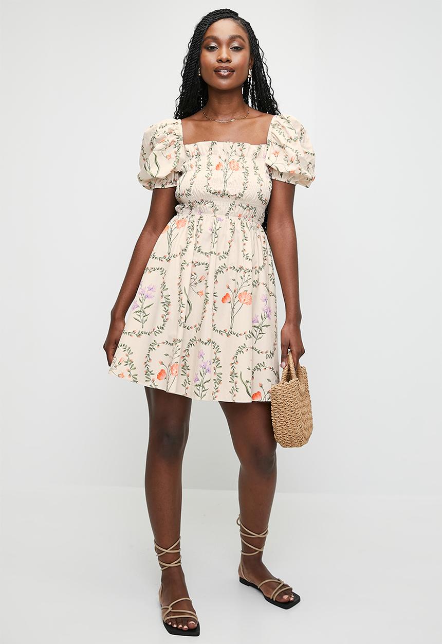 MILLA - Shirred mini fit & flare dress - neutral 