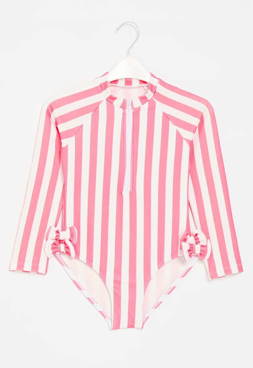 Pop Candy - Striped one piece swimsuit - pink & white