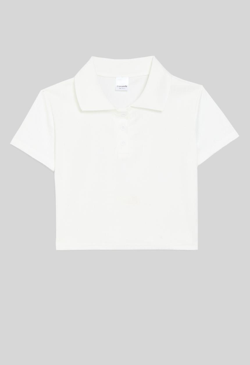 Pop Candy - Rib cropped golf shirt - white