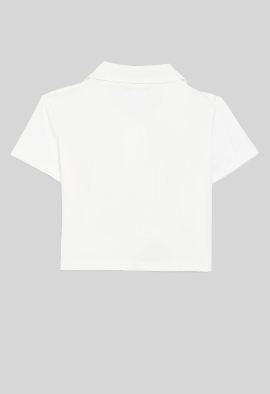Pop Candy - Rib cropped golf shirt - white