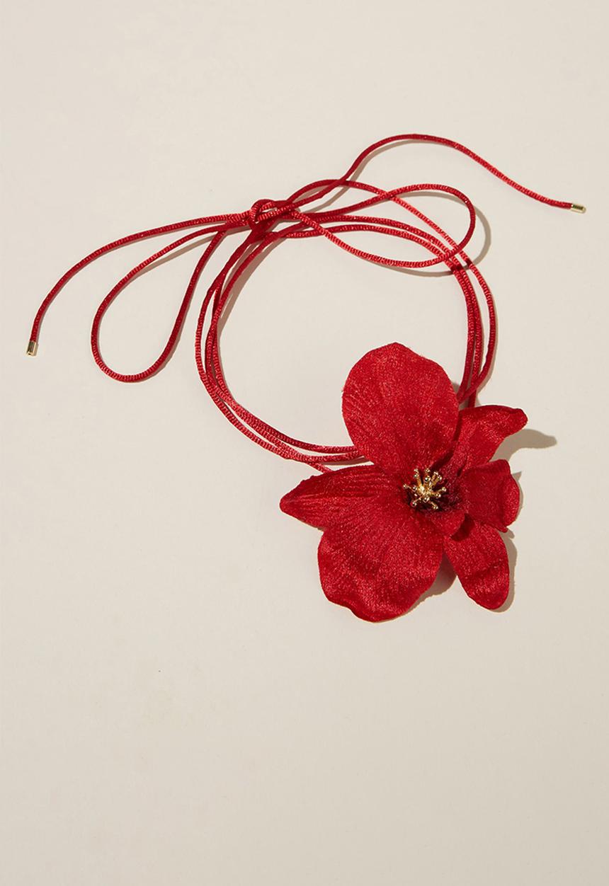 Rubi - Choker Necklace - Red Wrap Orchid Flower