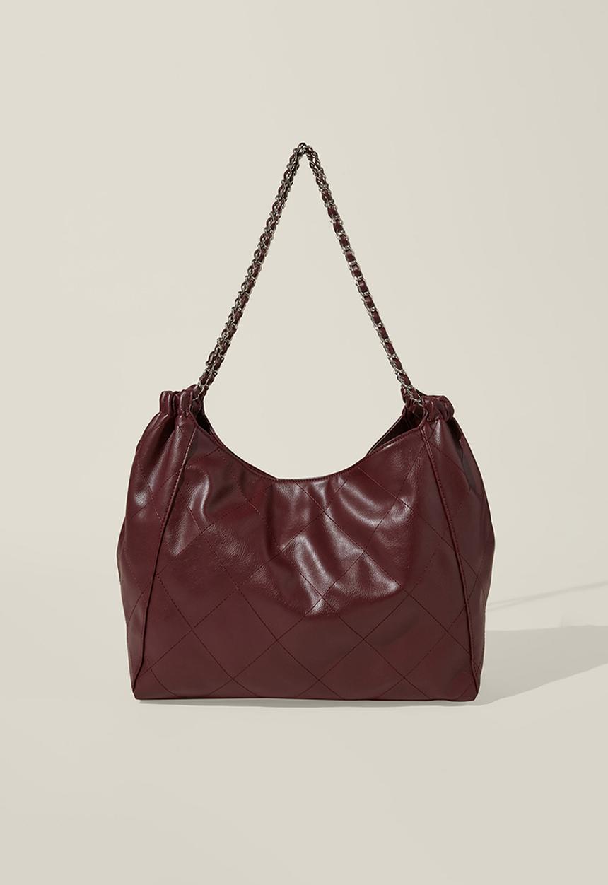 Rubi - Jamie Chain Tote Bag - Berry Red & Silver Chain