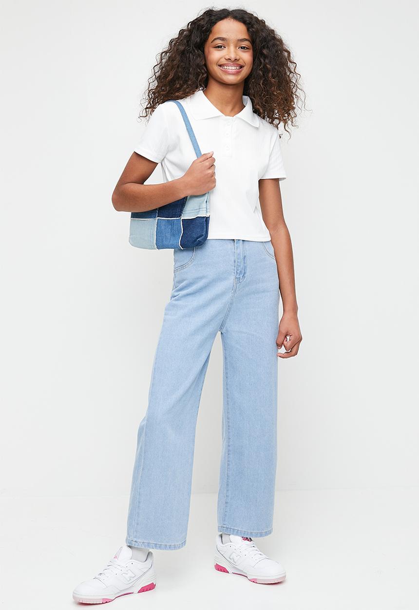Pop Candy - Rib cropped golf shirt - white