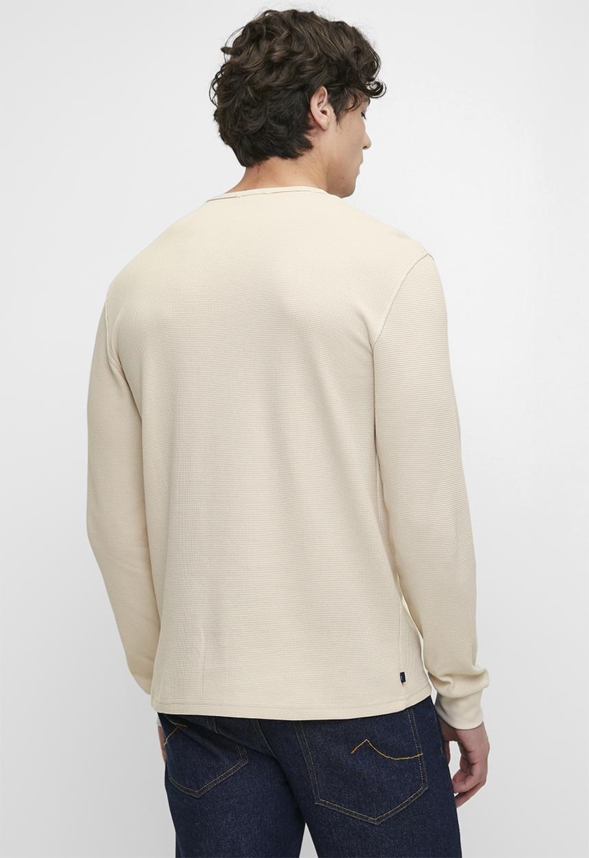 POLO - Mens long sleeve waffle tee - off white