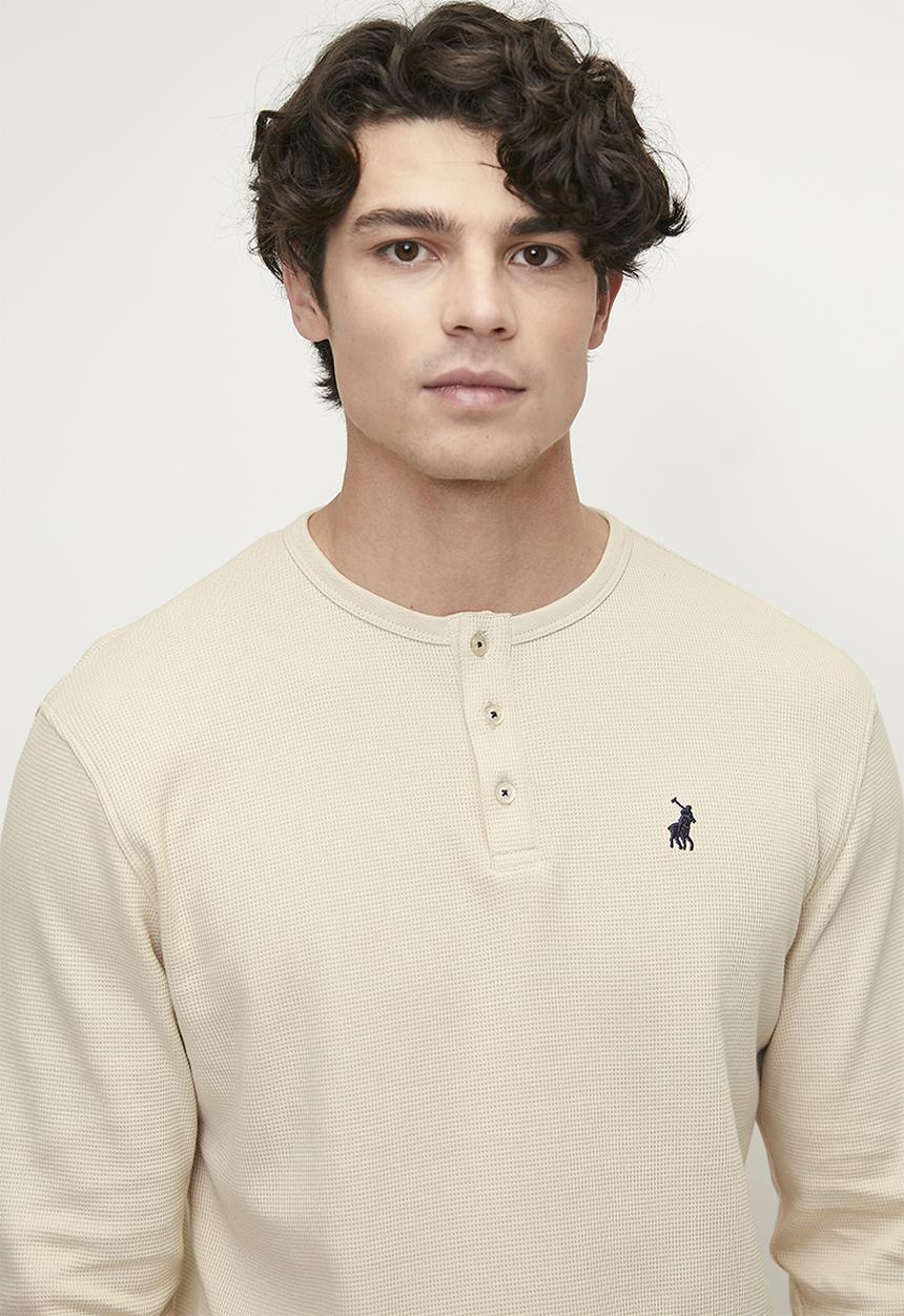 POLO - Mens long sleeve waffle tee - off white