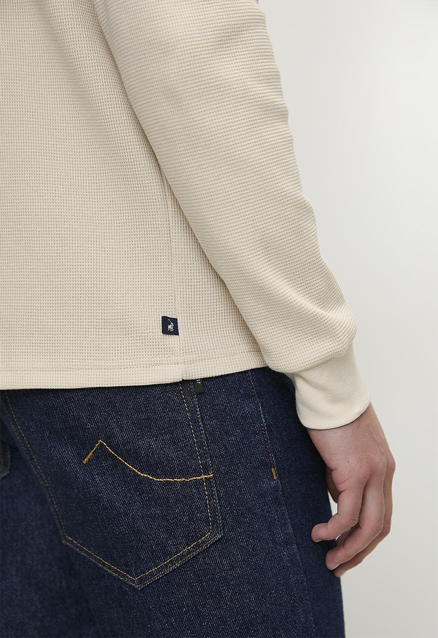 POLO - Mens long sleeve waffle tee - off white