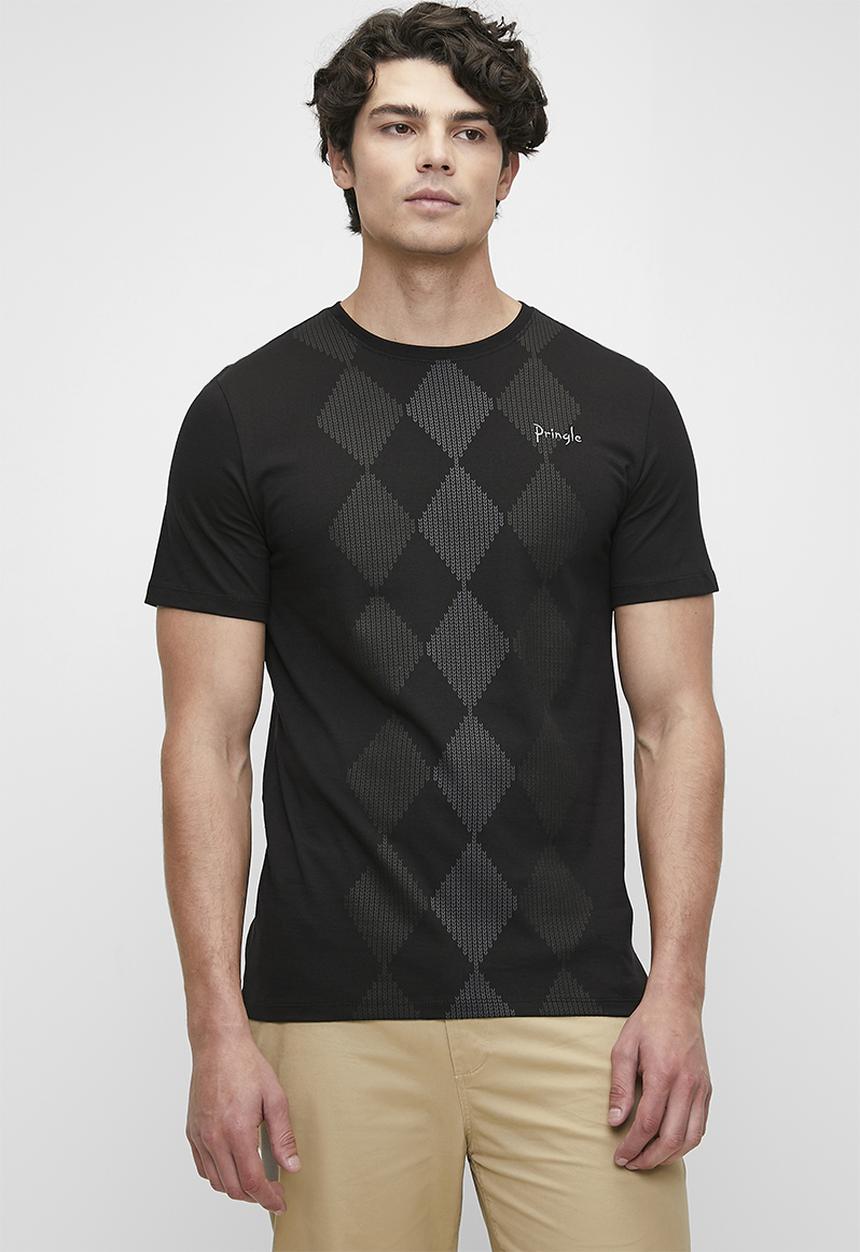 Pringle of Scotland - Hugo all over argyle short sleeve crew neck tee - black