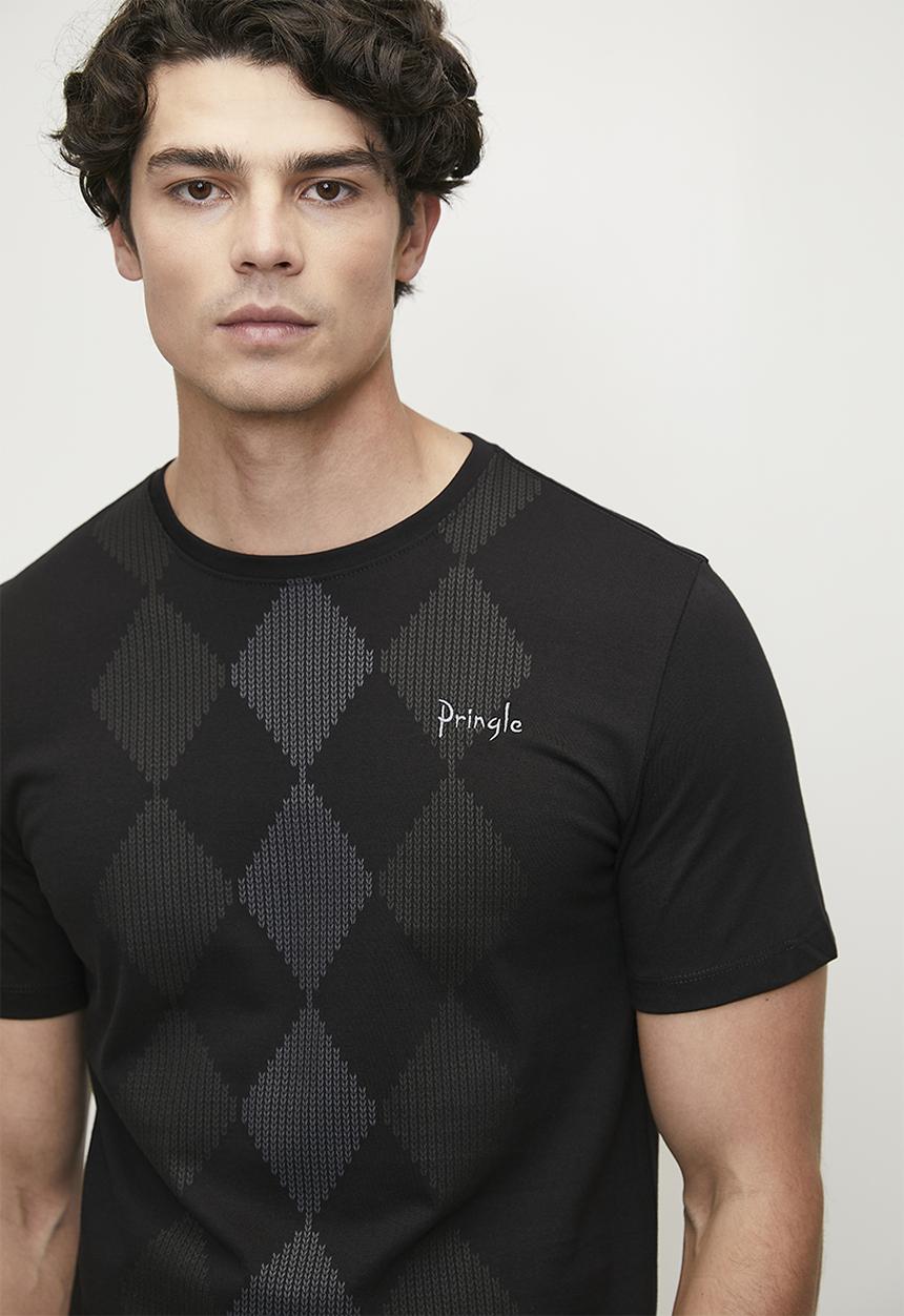 Pringle of Scotland - Hugo all over argyle short sleeve crew neck tee - black