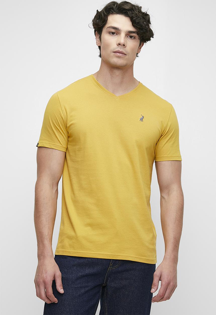 POLO - Mens Short Sleeve V Neck Tee - Mustard