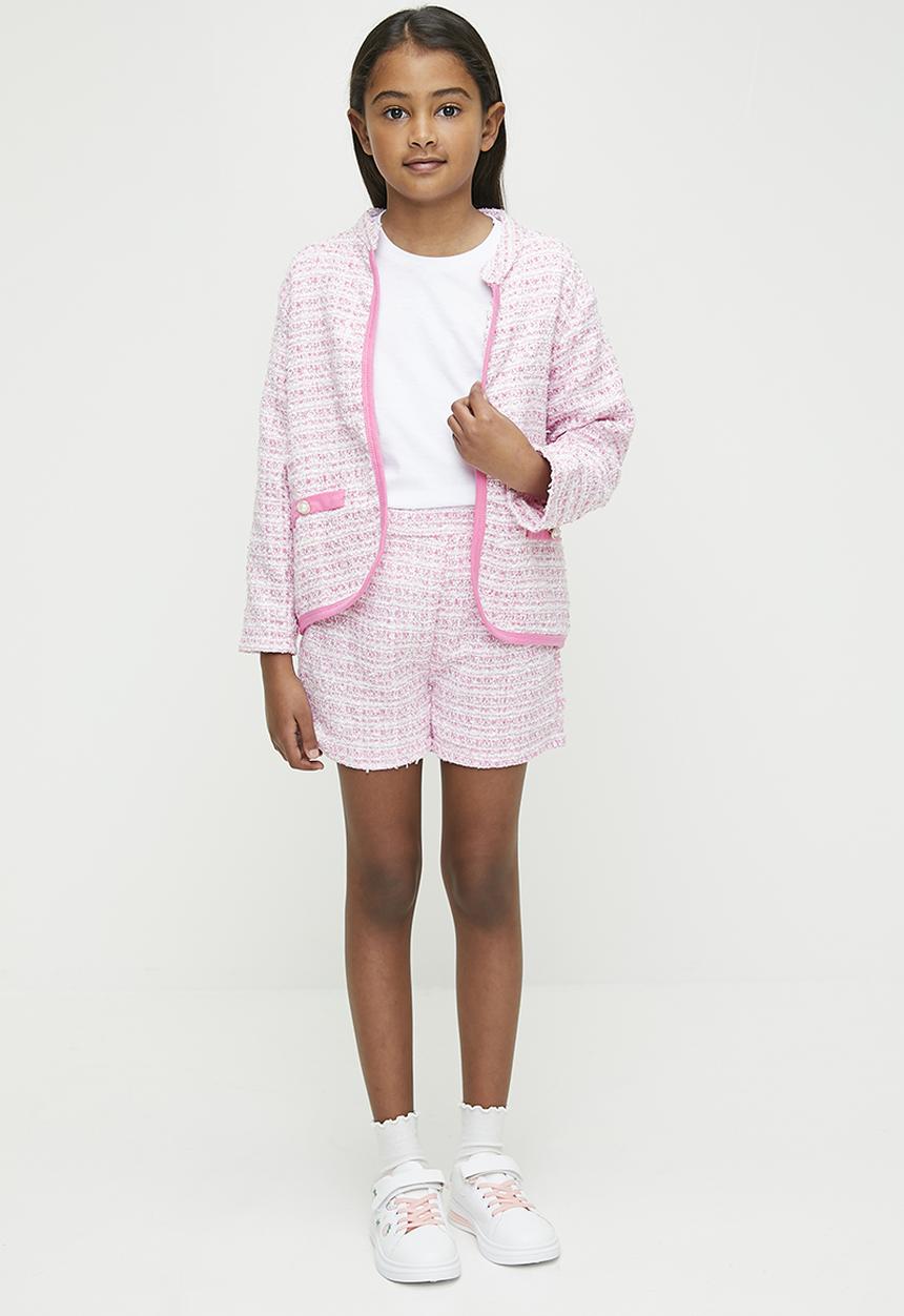 Pop Candy - Faux tweed jacket and short set-pink