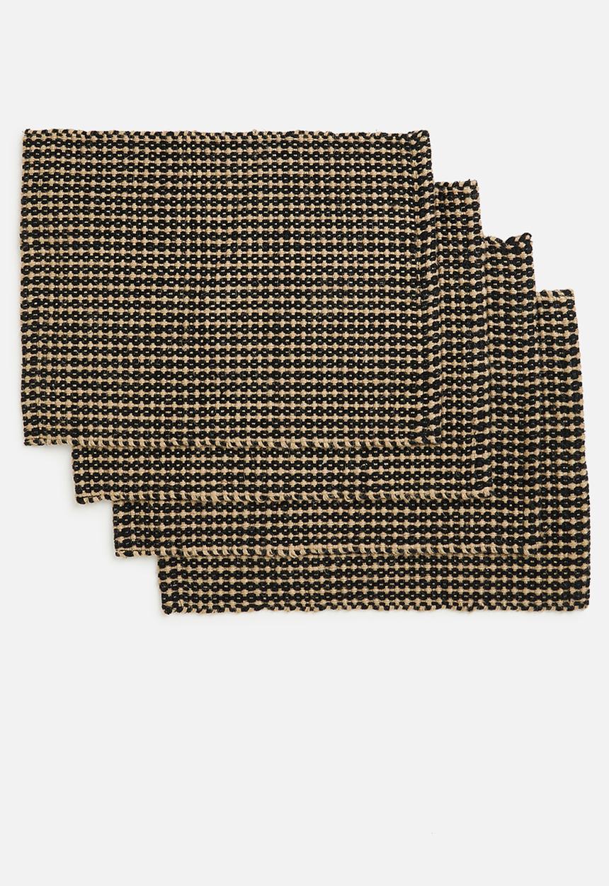 Sixth Floor - Cotton Jute w Fringes Placemats Set of 4 - Black