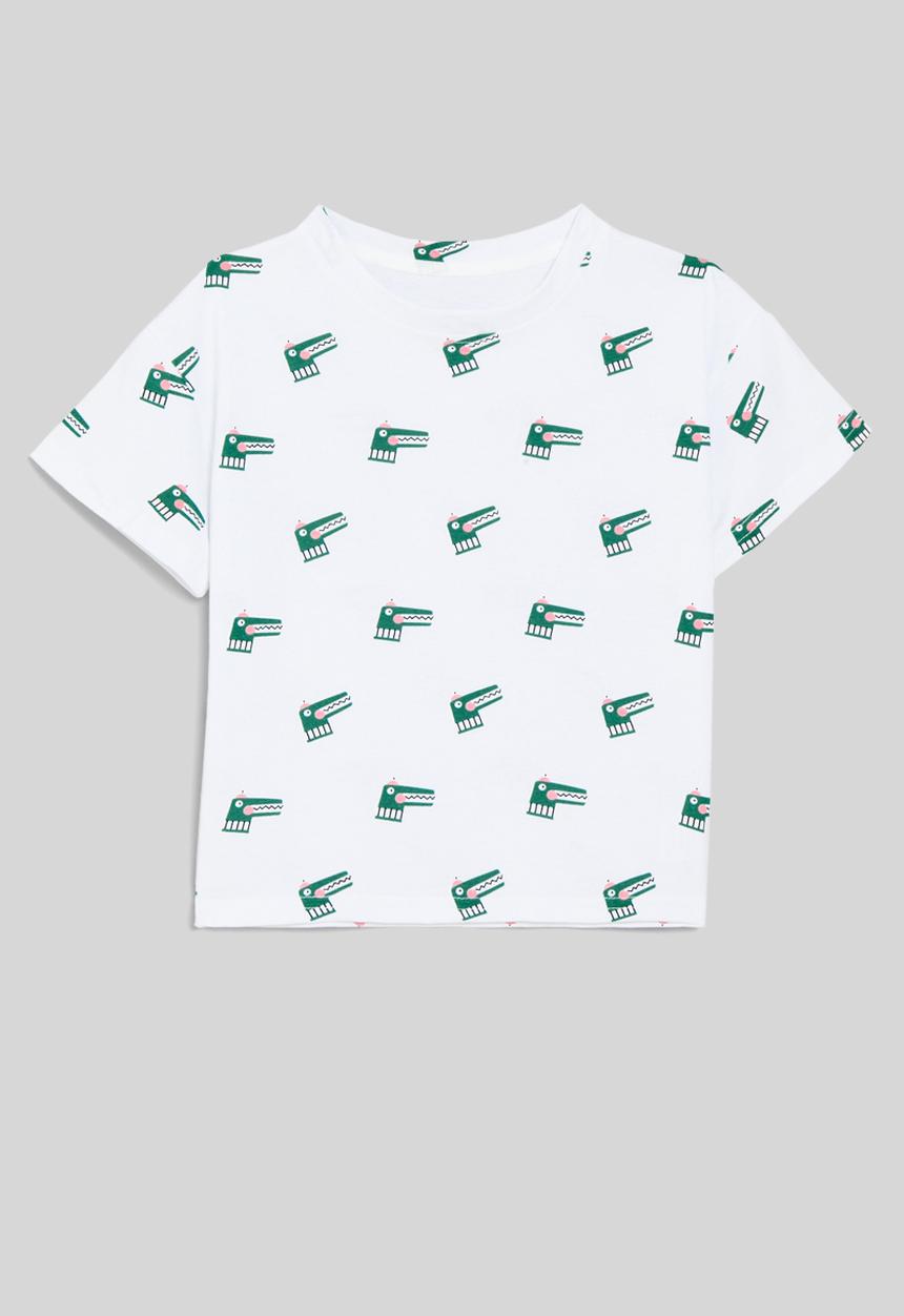 Pop Candy - Printed dino tee - green & white