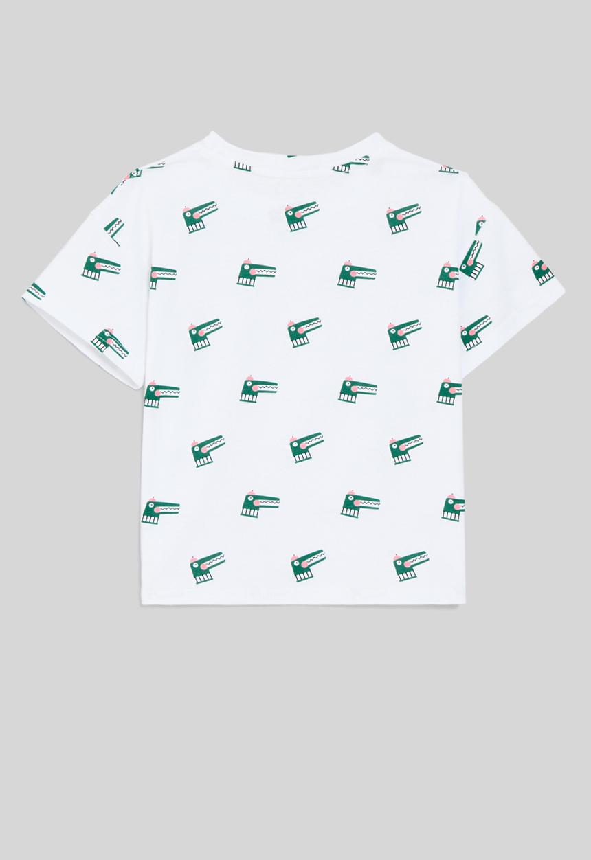 Pop Candy - Printed dino tee - green & white