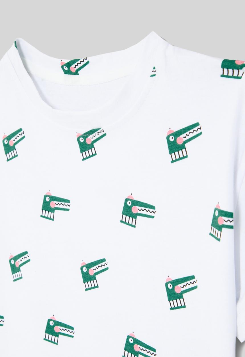 Pop Candy - Printed dino tee - green & white