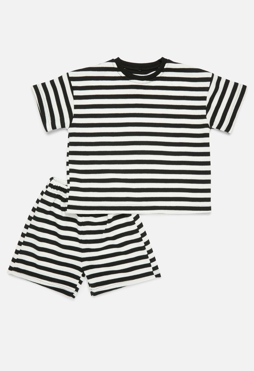 Pop Candy - Striped tee and short set - black & white