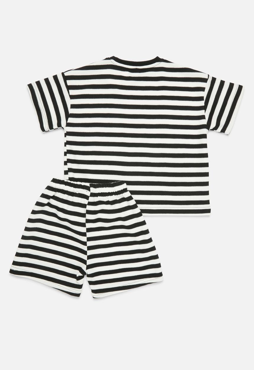 Pop Candy - Striped tee and short set - black & white
