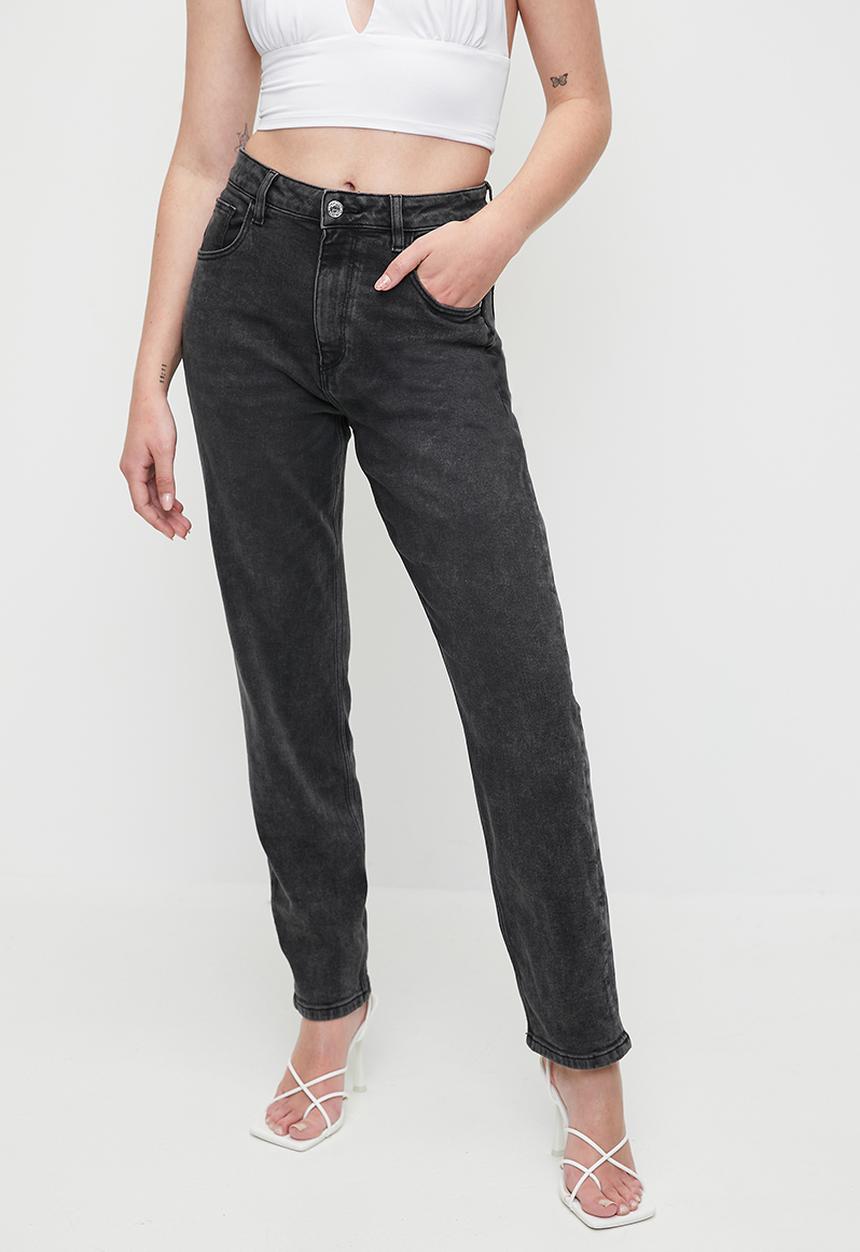 GUESS - High Rise Mom Jean - Charcoal Grey Wash