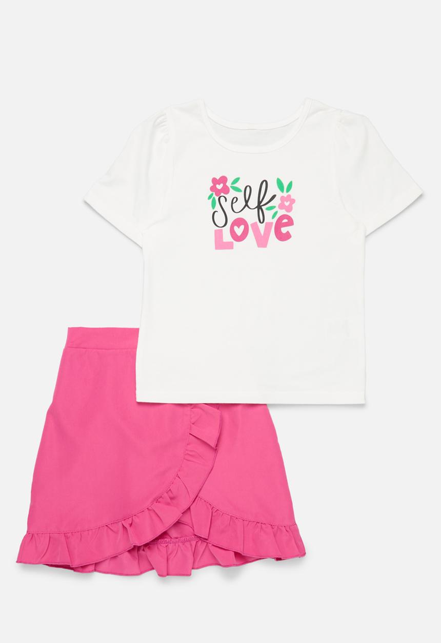 Pop Candy - Tee & skirt set - pink & white