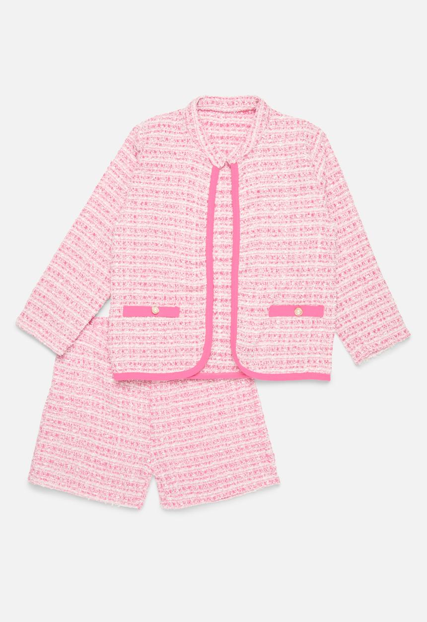 Pop Candy - Faux tweed jacket and short set-pink