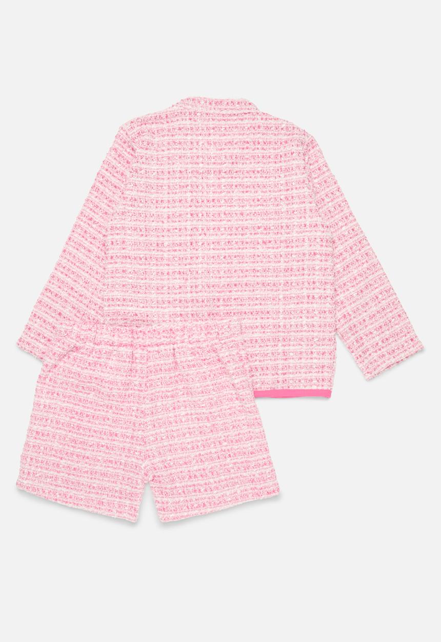 Pop Candy - Faux tweed jacket and short set-pink
