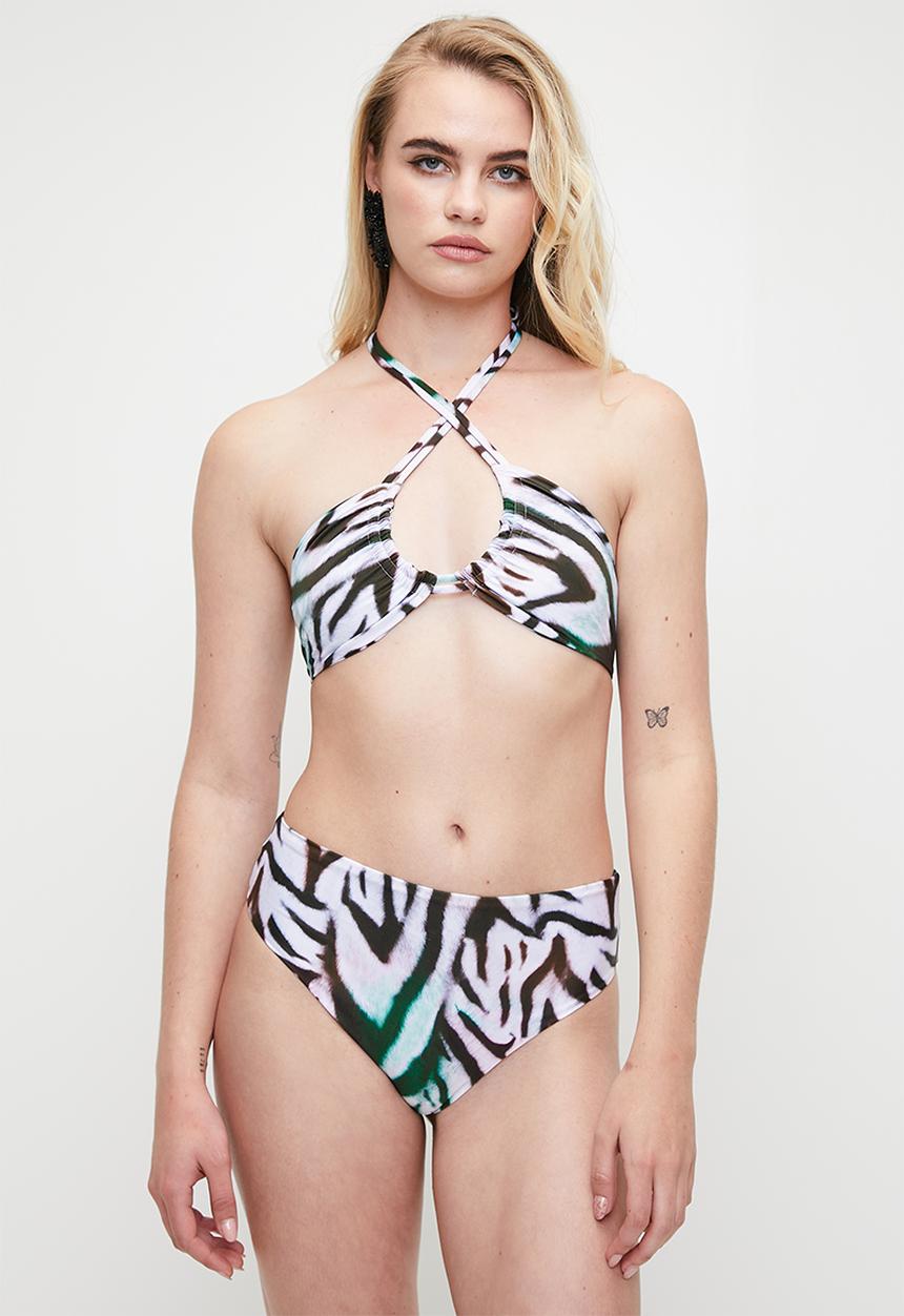 GUESS - Multifunction Triangle Bikini Top - Zebra Small Print