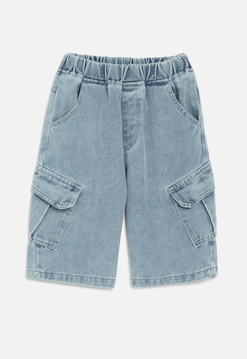 Pop Candy - Denim utility shorts-stonewash