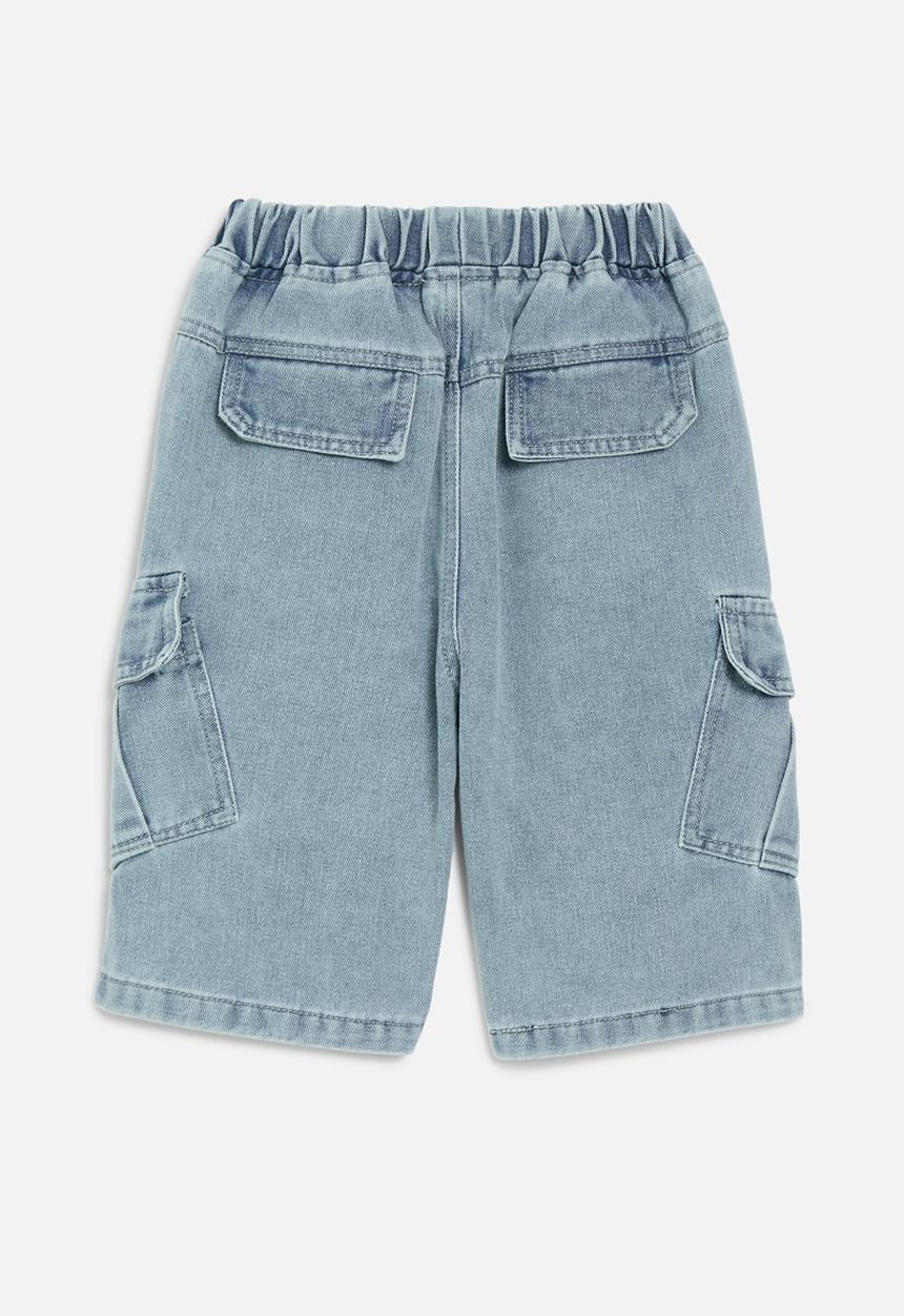 Pop Candy - Denim utility shorts-stonewash