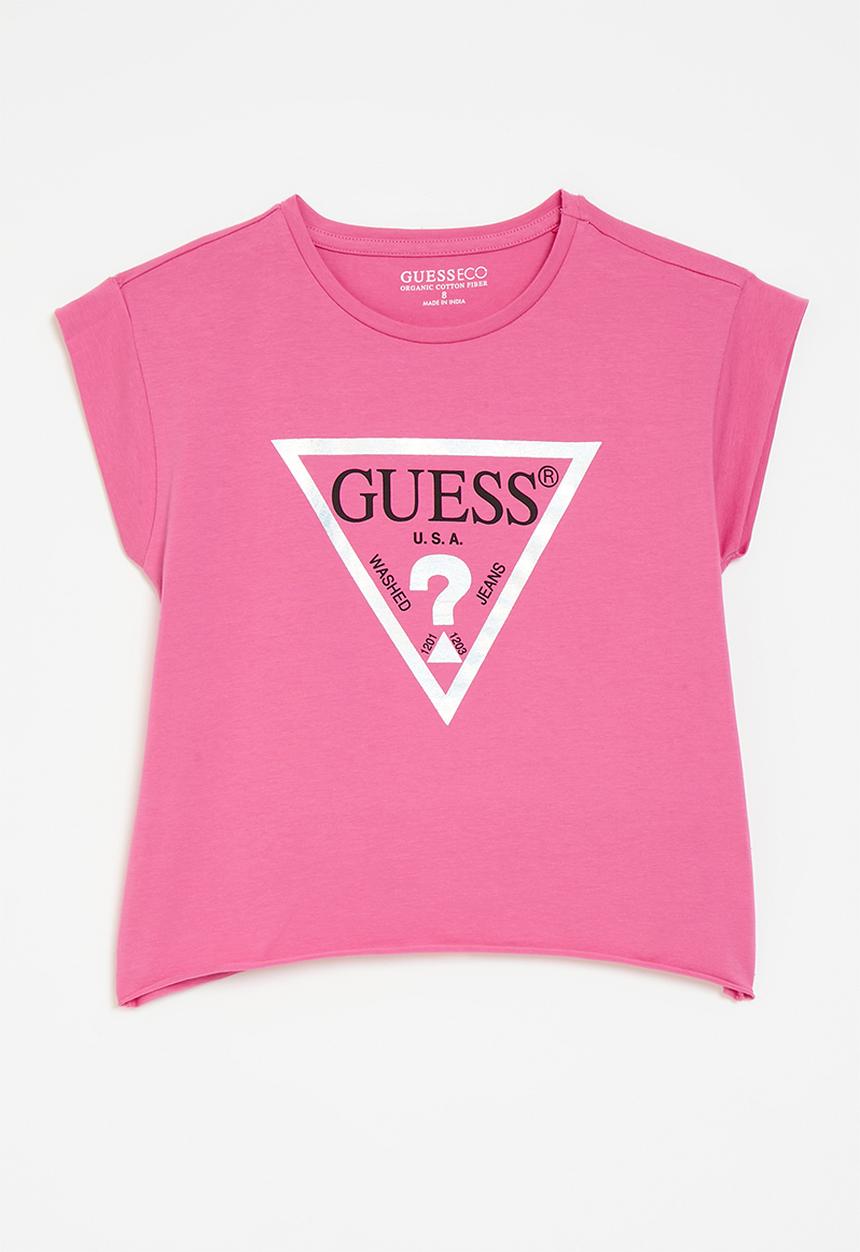 GUESS - Cropped short sleeve T-shirt core - scared pink