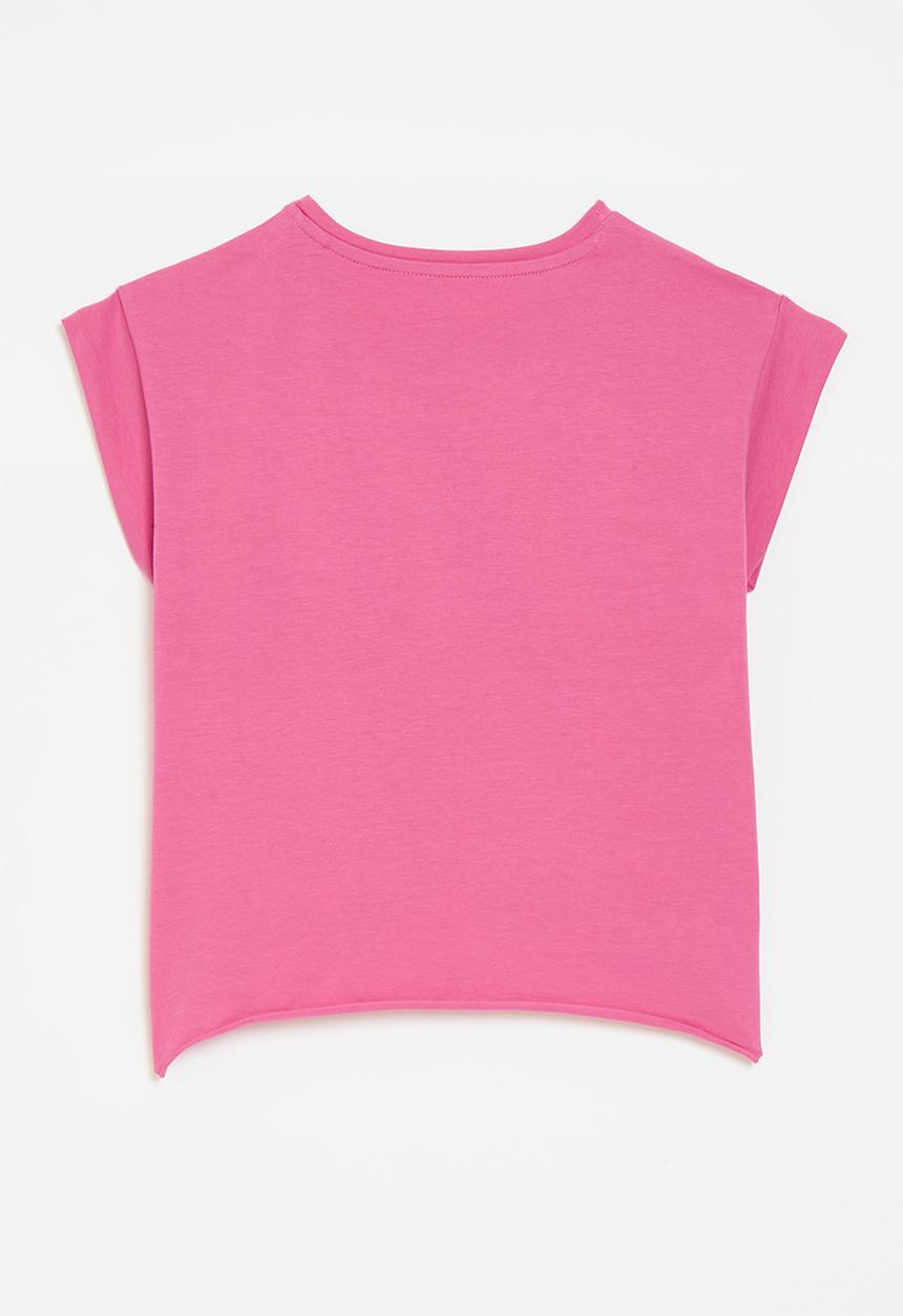 GUESS - Cropped short sleeve T-shirt core - scared pink