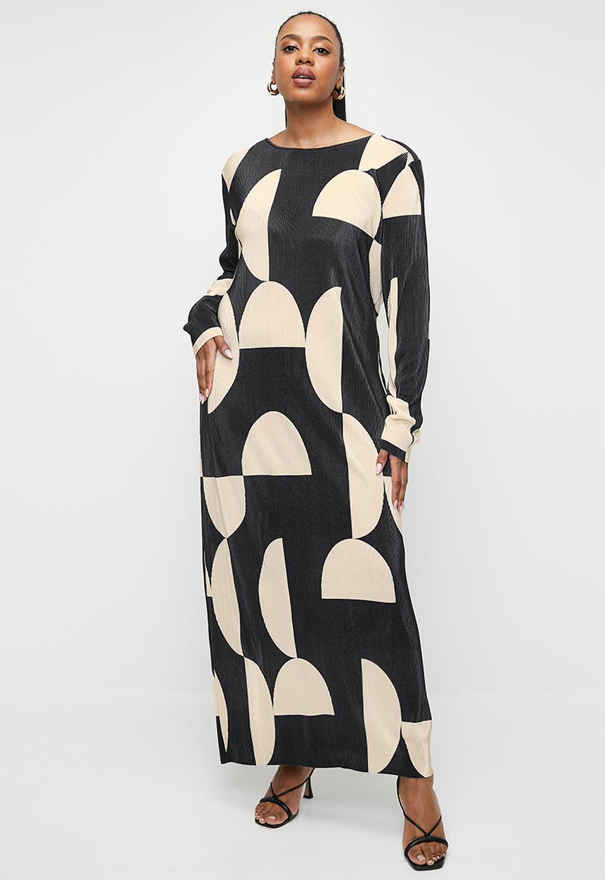 Superbalist - Plisse midi dress - cream & black 