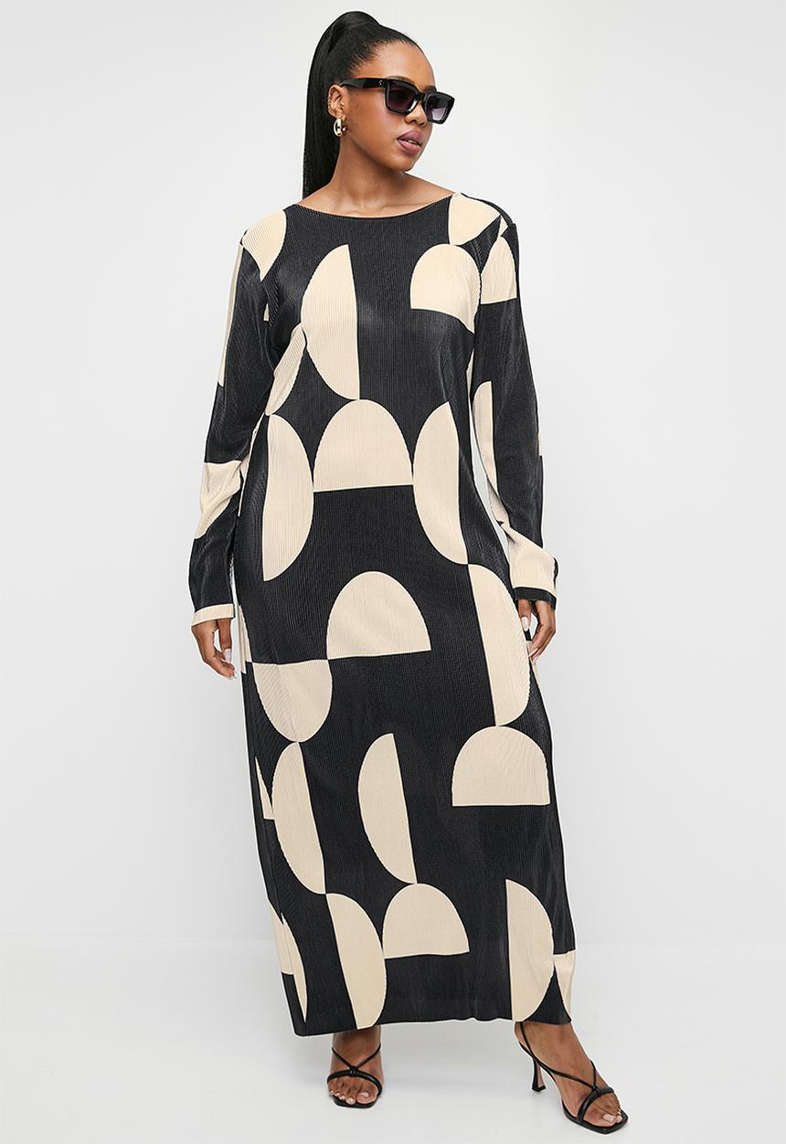 Superbalist - Plisse midi dress - cream & black 