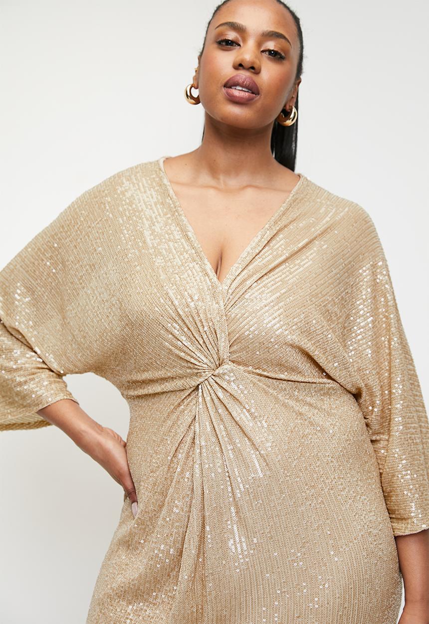 Knot detail sequin midi dress