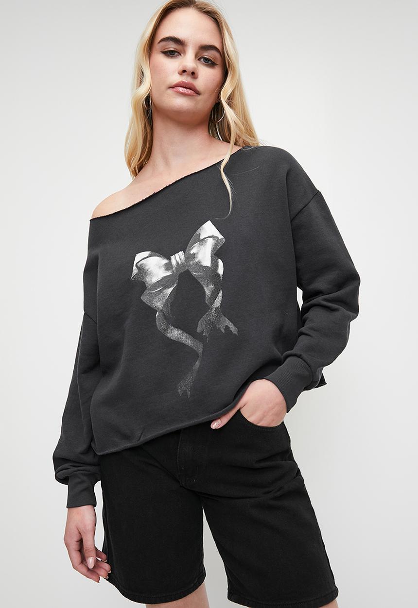 Blake - Off the shoulder printed sweatshirt - grey