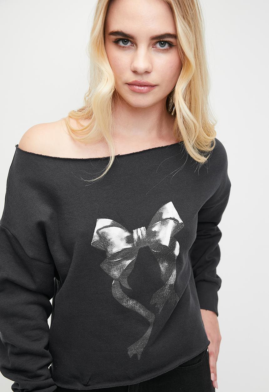 Blake - Off the shoulder printed sweatshirt - grey