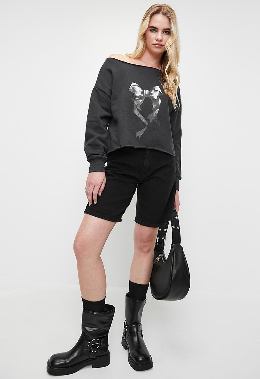 Blake - Off the shoulder printed sweatshirt - grey