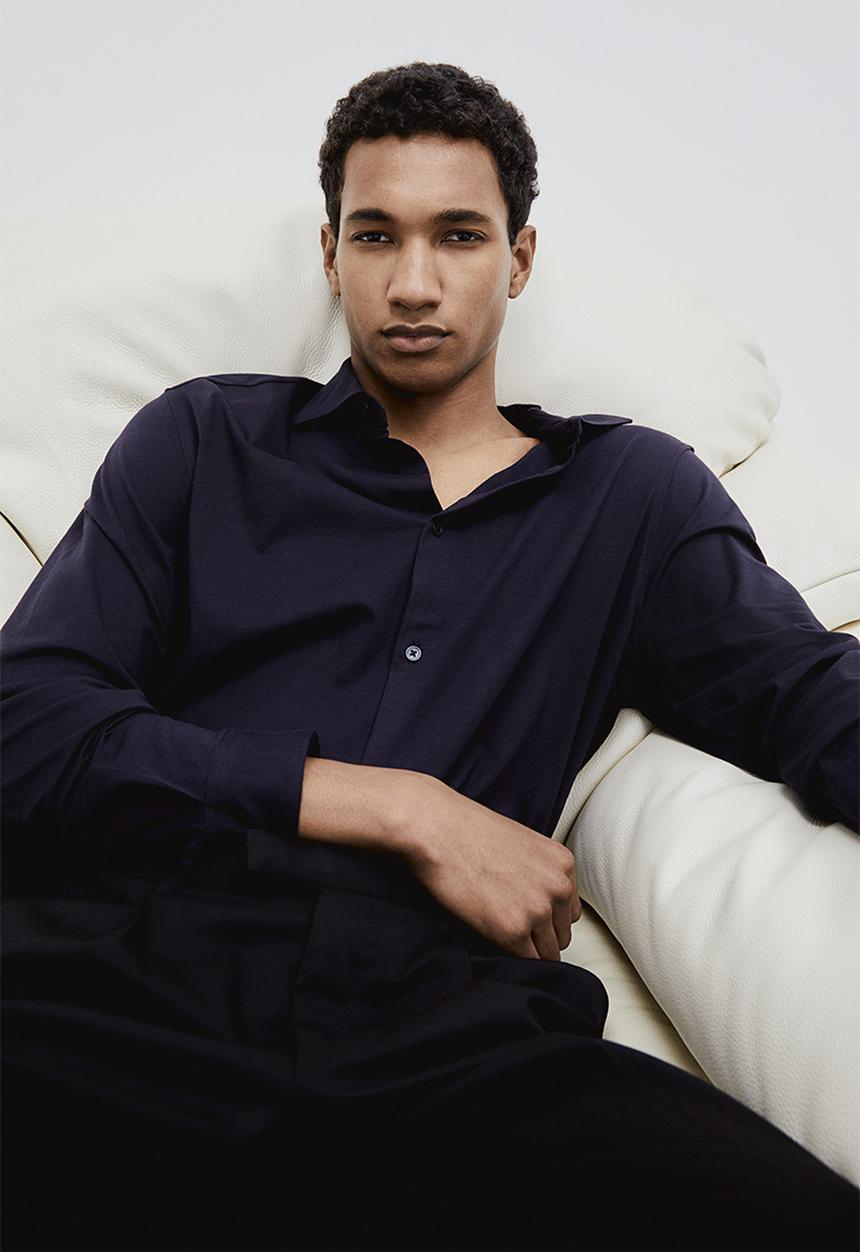 H&M - Slim fit pima cotton shirt - blue