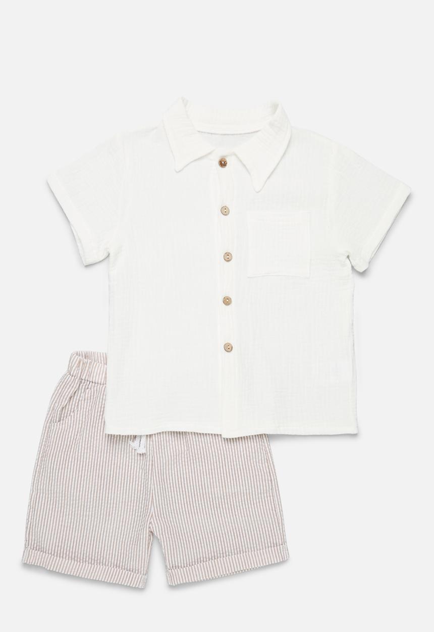 Pop Candy - Shirt and bottom set - beige & white