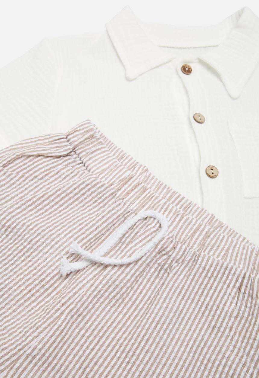 Pop Candy - Shirt and bottom set - beige & white