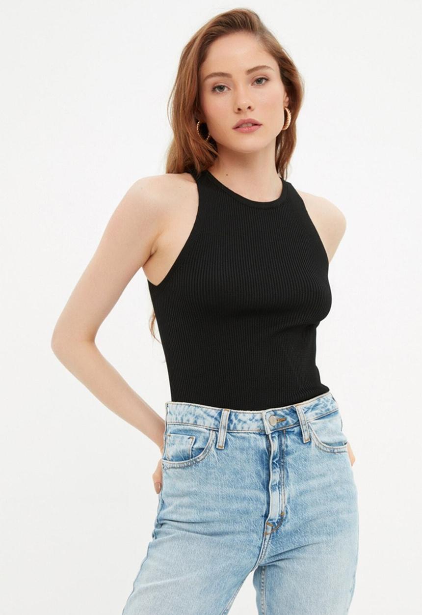Trendyol - Ribbed knitwear blouse - black