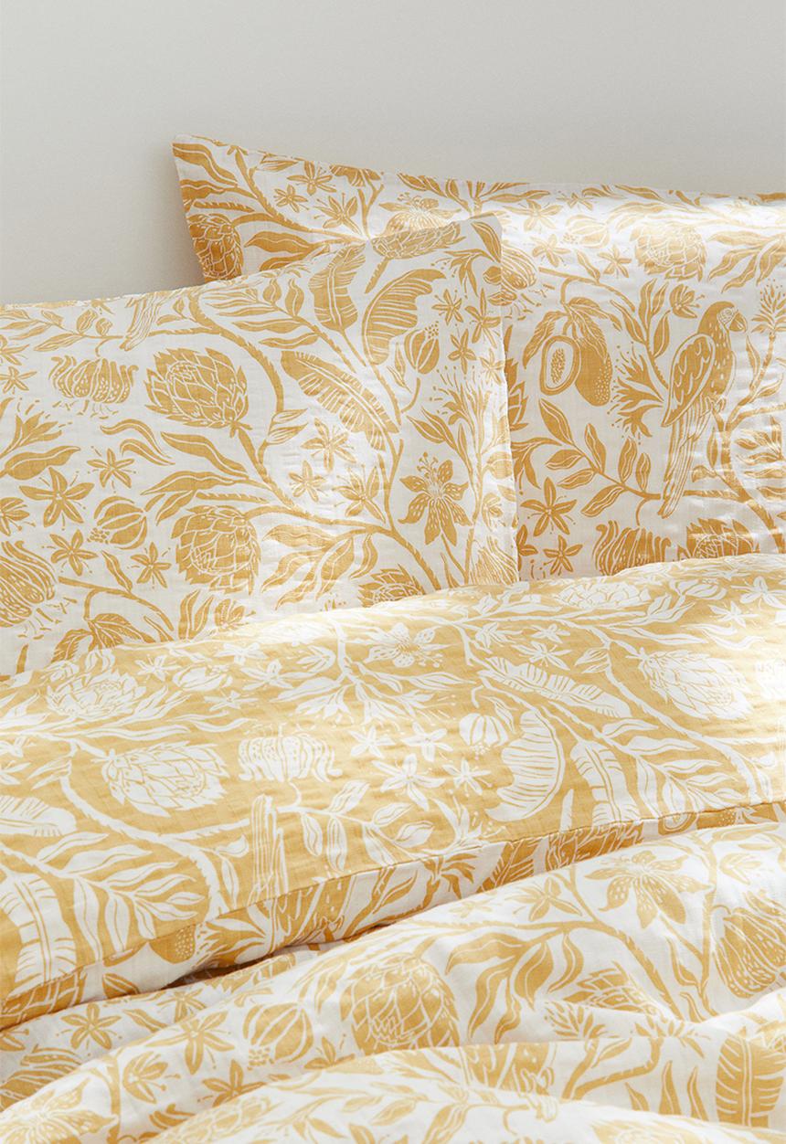 H&M - Patterned double/king size duvet cover set - Light yellow Floral